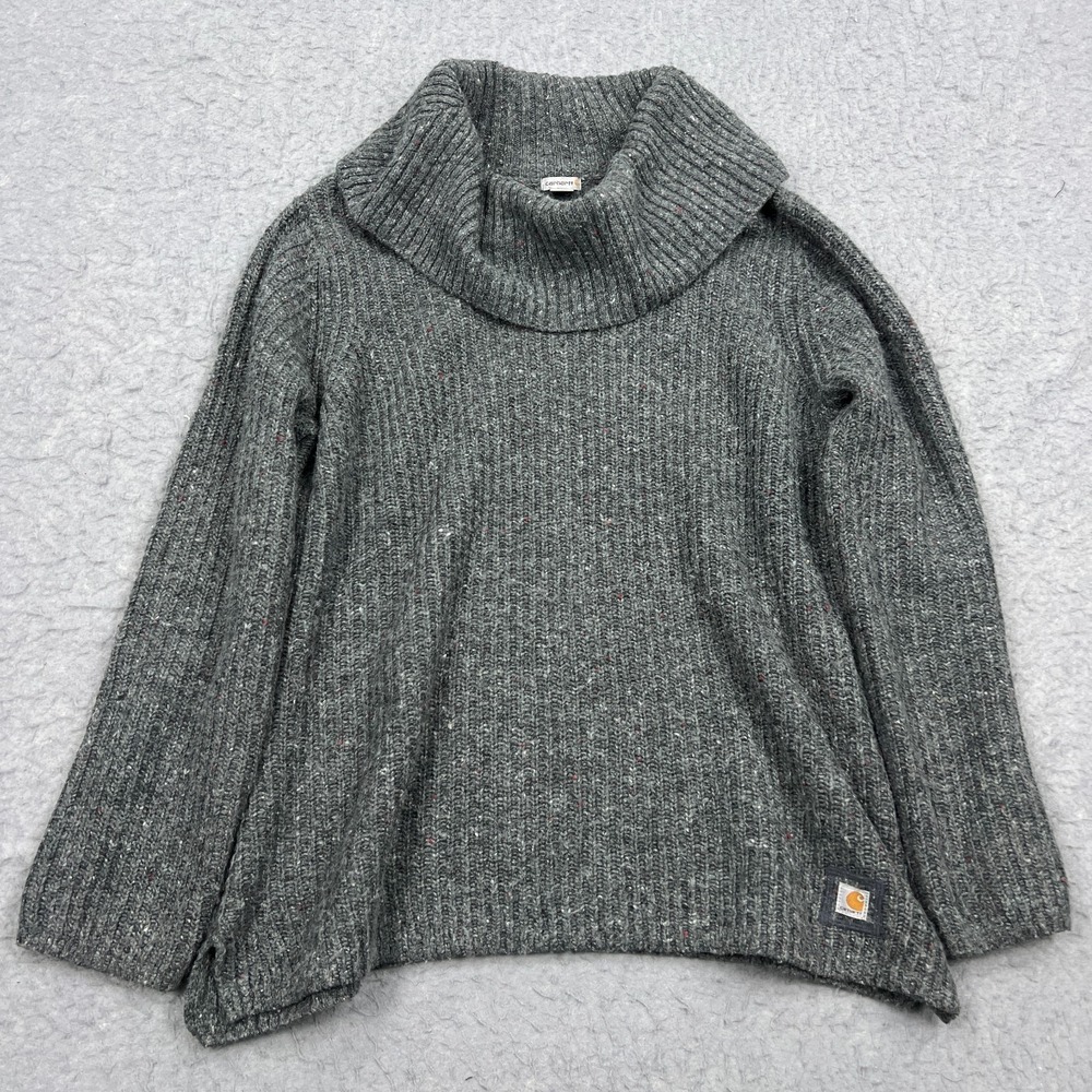 Carhartt Dutton Sweater Women's XL Gray Wool Ribbed‎ Chunky Knit Cowl Pullover